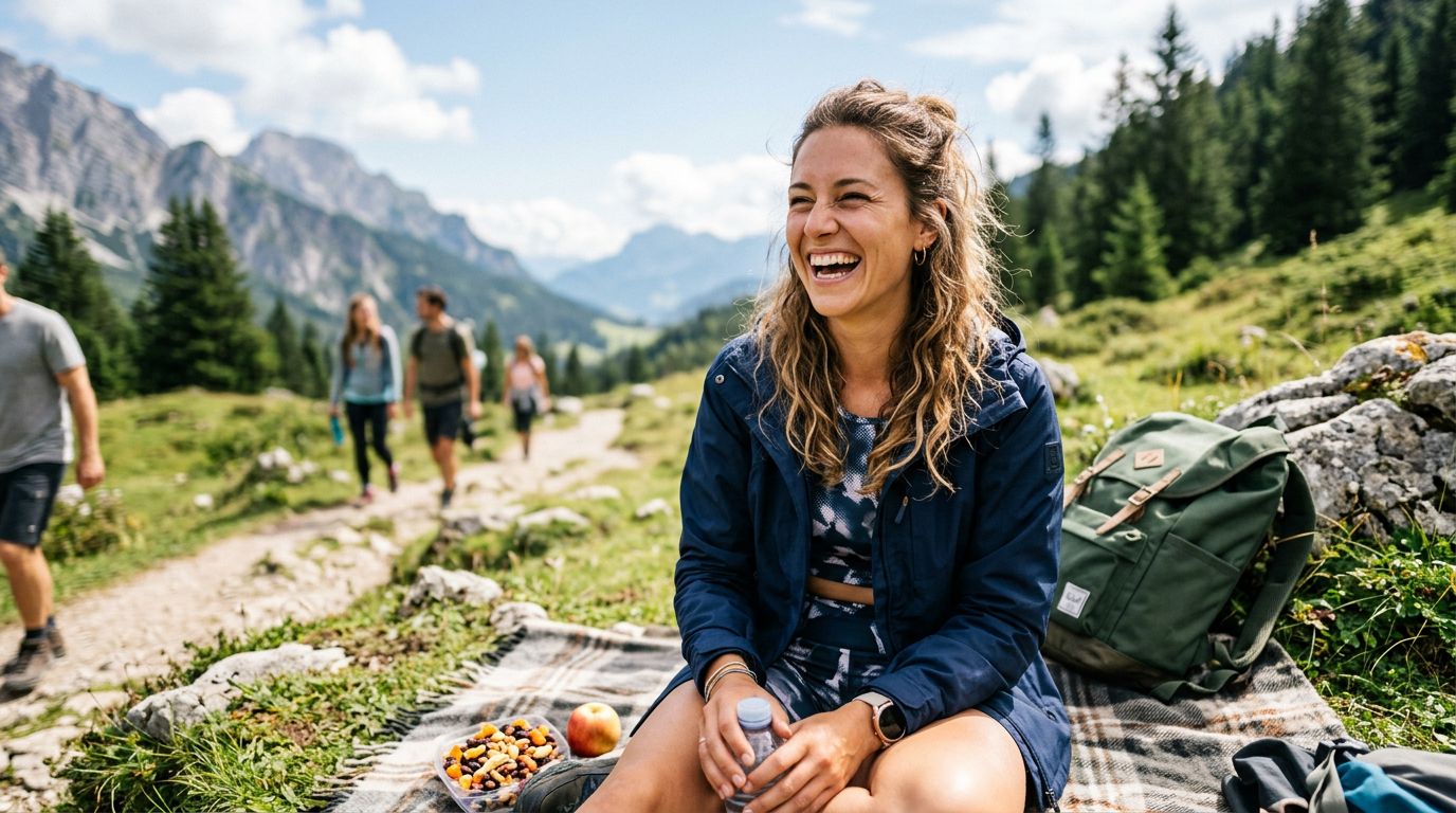 A confident man smiling warmly in a high-quality outdoor portrait