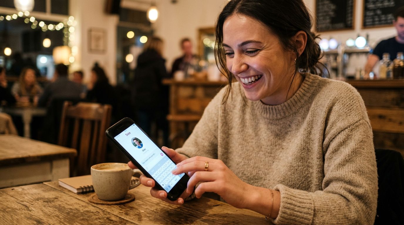 Split screen showing a casual selfie versus a polished DatingProfiles.ai portrait